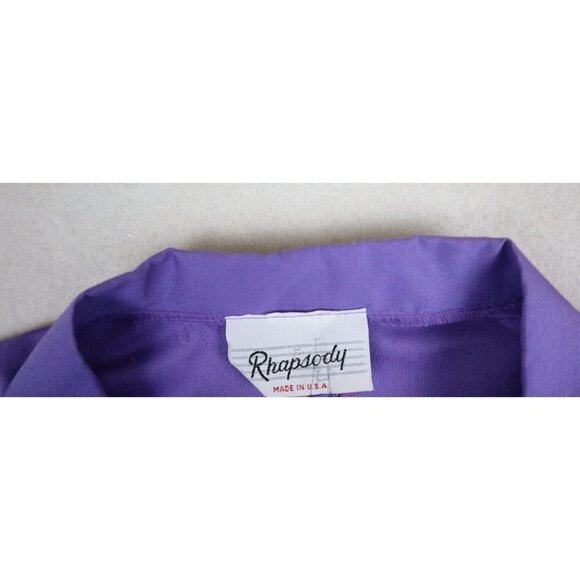 VINTAGE WOMEN'S PURPLE SHORT SLEEVE BUTTON-UP TOP - RHAPSODY - SIZE M - Picture 5 of 7